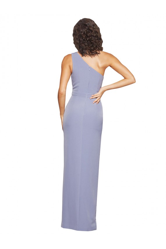 Smoke Blue One Shoulder Sleeveless Long Prom Dress Canada Supplier