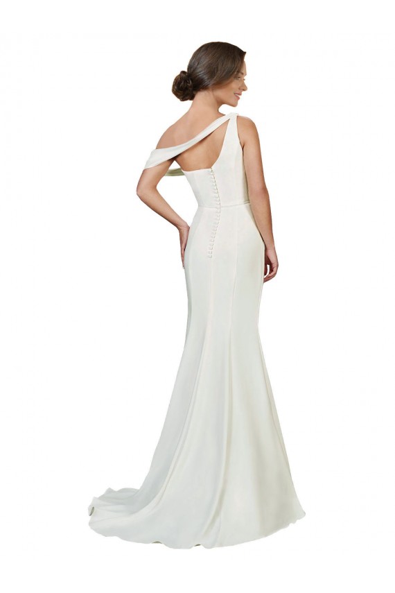 Ivory One Shoulder Sleeveless Stretch Crepe Sweep Train Prom Dress Canada Supplier