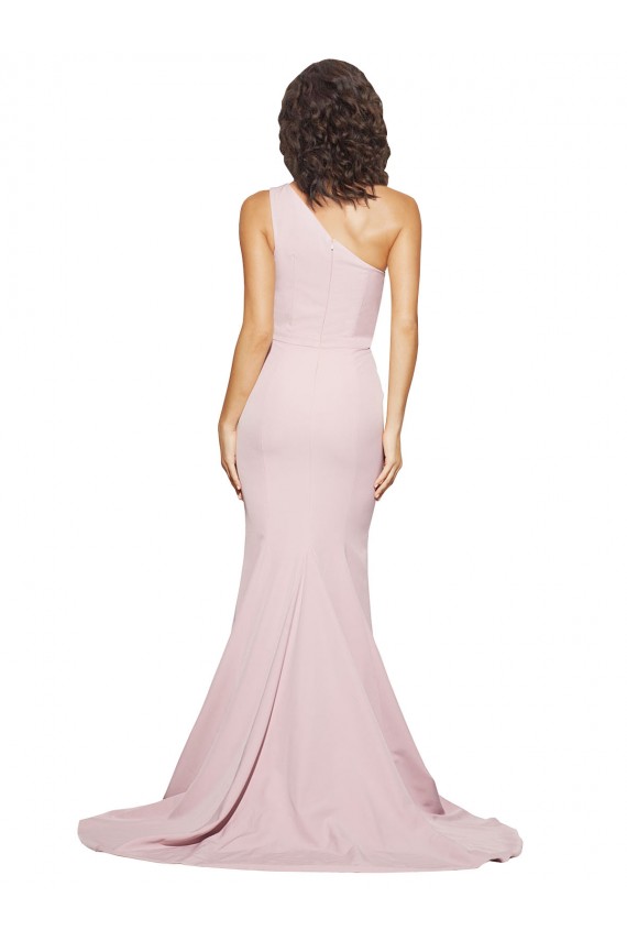 Mauve One Shoulder Sleeveless Sweep Train Prom Dress Canada Supplier