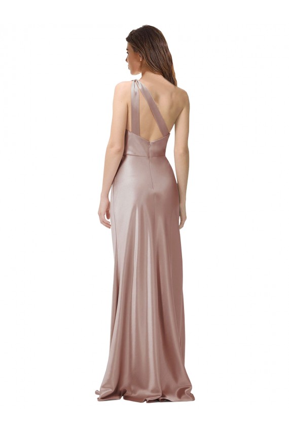 Dusty Pink One Shoulder Sleeveless Open Back Long Prom Dress Canada Supplier