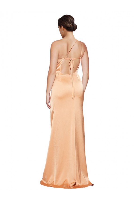 Light Copper One Shoulder Sleeveless Criss Cross Open Back Long Prom Dress Canada Supplier