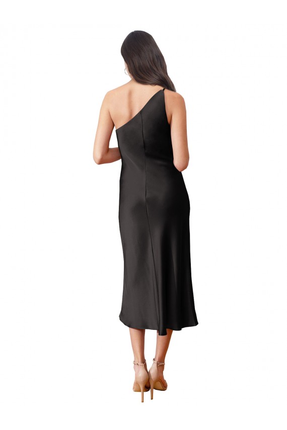 Black One Shoulder Sleeveless Midi Length Prom Dress Canada Supplier