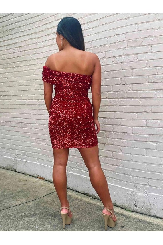 Burgundy One Shoulder Sleeveless Short Homecoming Dress / Prom Dress Canada Supplier