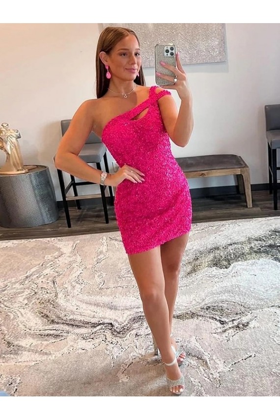 Fuchsia One Shoulder Sleeveless Short Short Prom Dress Canada Supplier