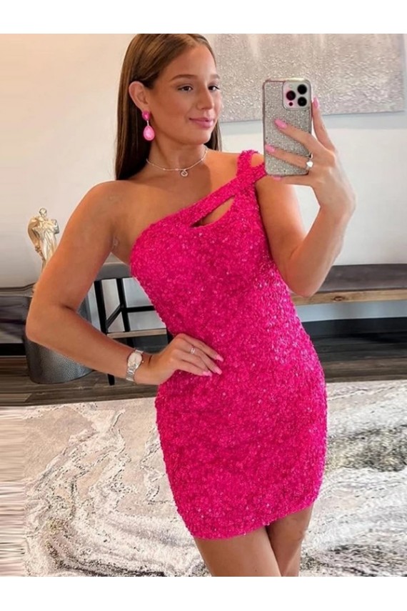 Fuchsia One Shoulder Sleeveless Short Short Prom Dress Canada Supplier
