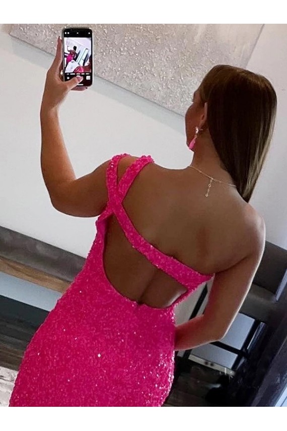 Fuchsia One Shoulder Sleeveless Short Short Prom Dress Canada Supplier