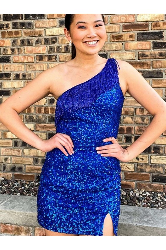Royal Blue One Shoulder Sleeveless Short Short Prom Dress Canada Supplier