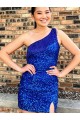 Royal Blue One Shoulder Sleeveless Short Short Prom Dress Canada Supplier