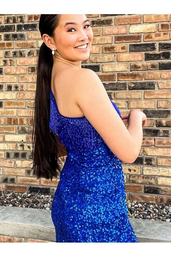 Royal Blue One Shoulder Sleeveless Short Short Prom Dress Canada Supplier