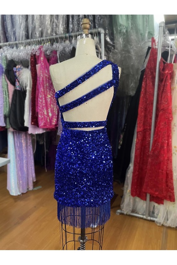 Royal Blue One Shoulder Sleeveless Short Homecoming Dress / Prom Dress Canada Supplier
