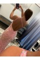 Pink One Shoulder Sleeveless Sweep Train Prom Dress Canada Supplier