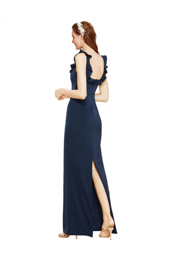 Dark Navy Scoop Neck Sleeveless Low Back Stretch Crepe Long Prom Dress Canada Supplier