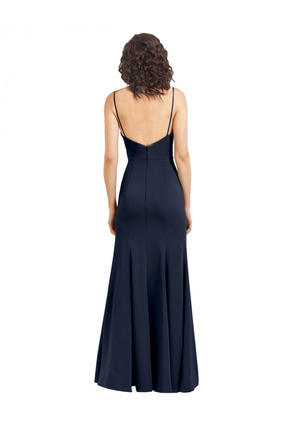 Dark Navy Scoop Neck Sleeveless Low Back Long Evening Prom Gowns Canada Supplier
