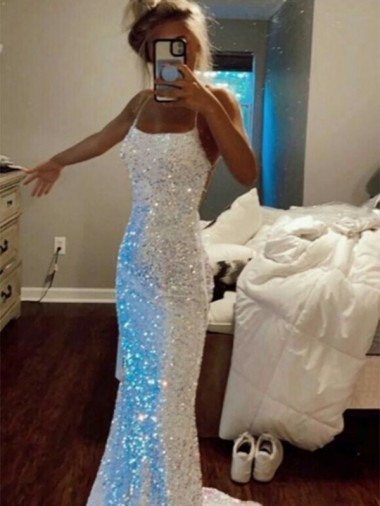 Spaghetti Straps Sleeveless Sweep Train Prom Dress Canada Supplier