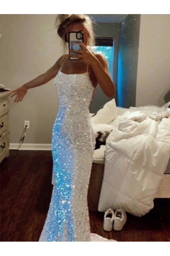 Spaghetti Straps Sleeveless Sweep Train Prom Dress Canada Supplier