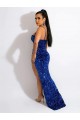 Royal Blue Spaghetti Straps Sleeveless Sweep Train Long Prom Dress Canada Supplier