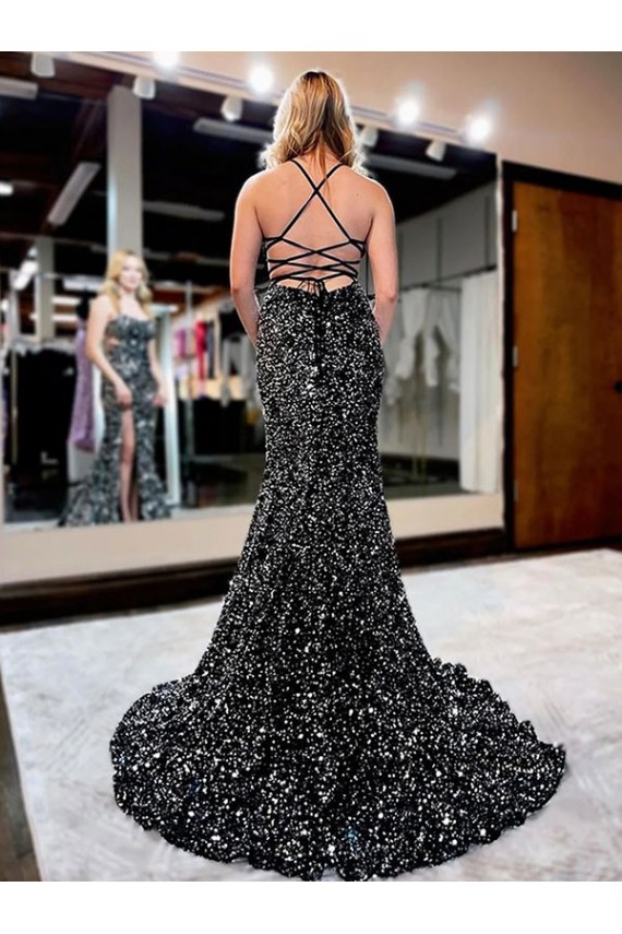 Spaghetti Straps Sleeveless Sweep Train Prom Evening Gown Canada Supplier