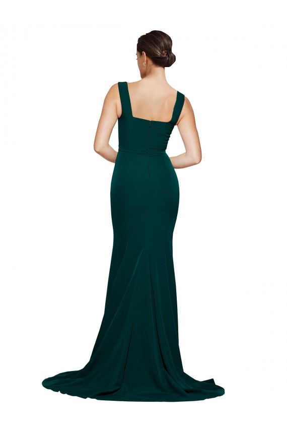 Midnight Green Square Neck Sleeveless Sweep Train Prom Dress Canada Supplier