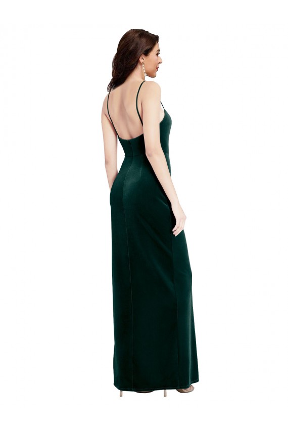 Dark Green Square Neck Sleeveless Low Back Long Prom Dress Canada Supplier
