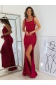 Burgundy Square Neck Sleeveless Long Sheath Prom Dress Canada Supplier