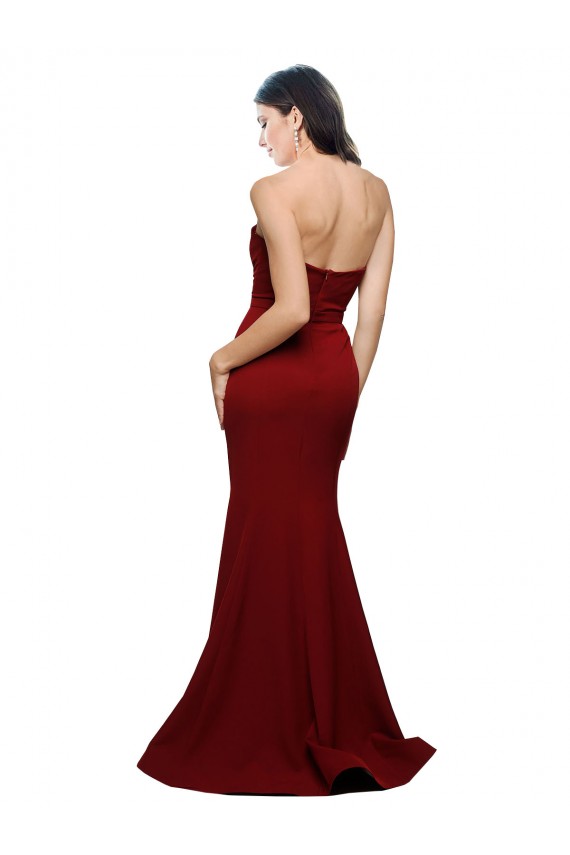 Burgundy Strapless Sleeveless Low Back Stretch Crepe Long Prom Dress Canada Supplier