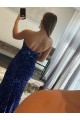 Fuchsia Strapless Sleeveless Sweep Train High Slit Prom Dress Canada Supplier