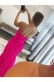 Fuchsia Strapless Sleeveless Sweep Train High Slit Prom Dress Canada Supplier