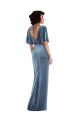 Dusty Blue Flutter Sleeves Open Back Long Prom Dress Canada Supplier