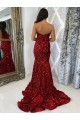 Burgundy Sweetheart Sleeveless Court Train Prom Dress Canada Supplier