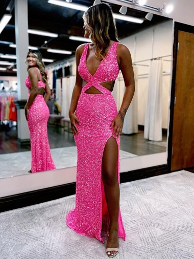 V-Neck Sleeveless Long Sweep Train Prom Party Dress Canada Supplier