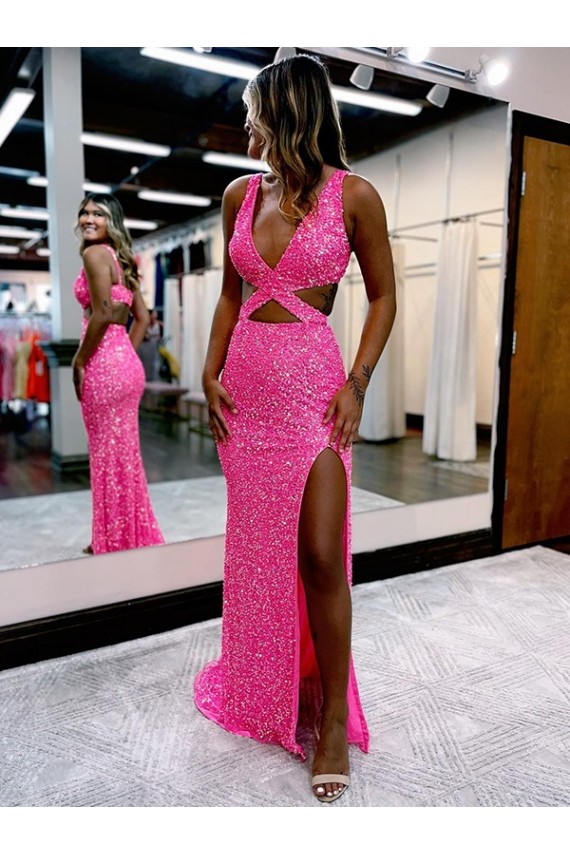 V-Neck Sleeveless Long Sweep Train Prom Party Dress Canada Supplier