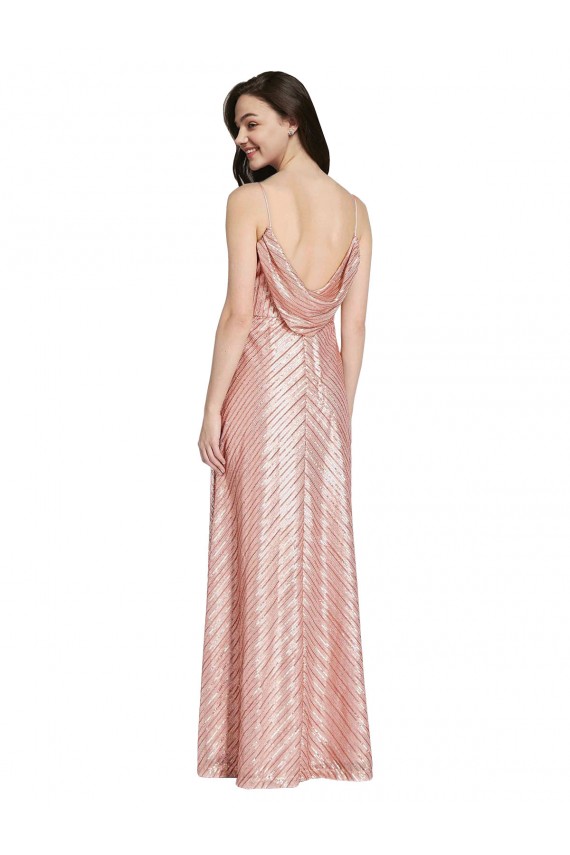 Rose Gold V-Neck Sleeveless Low Back Long Prom Dress Canada Supplier