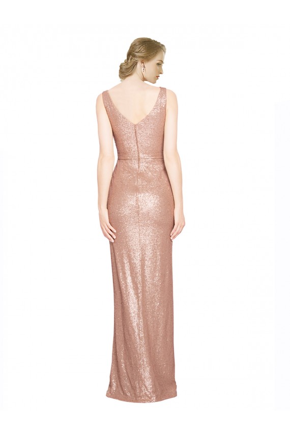 Rose Gold V-Neck Sleeveless Long Prom Dress Canada Supplier