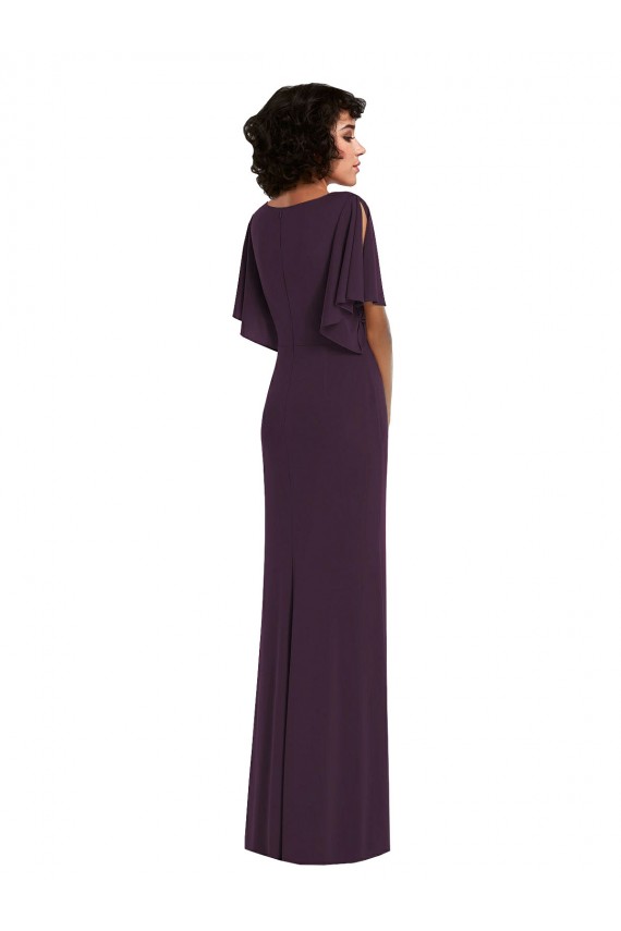 Grape V-Neck Split Sleeves Long Prom Dress Canada Supplier