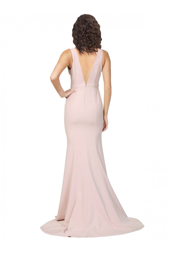 Pink V-Neck Sleeveless V-Back Sweep Train Sexy Prom Dress Canada Supplier