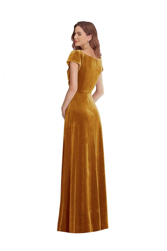 Gold V-Neck Cap Sleeves Long Prom Dress Canada Supplier
