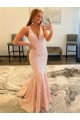 V-Neck Sleeveless Sweep Train Prom Dress Canada Supplier
