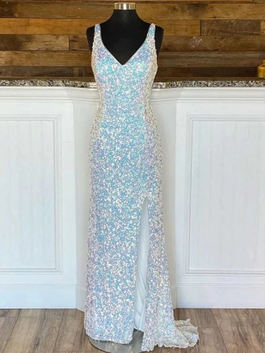 V-Neck Sleeveless Sweep Train Prom Prom Dress Canada Supplier