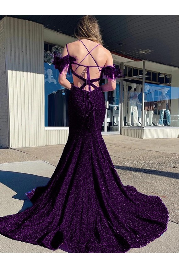 Plum Purple V-Neck Sleeveless Court Train Prom Dress Canada Supplier