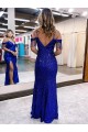 Royal Blue V-Neck Sleeveless Long Prom Dress Canada Supplier