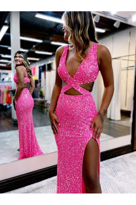 V-Neck Sleeveless Long Sweep Train Prom Party Dress Canada Supplier