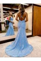 Periwinkle V-Neck Sleeveless Sweep Train Prom Dress Canada Supplier