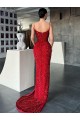 Red V-Neck Sleeveless Sweep Train Prom Dress Canada Supplier