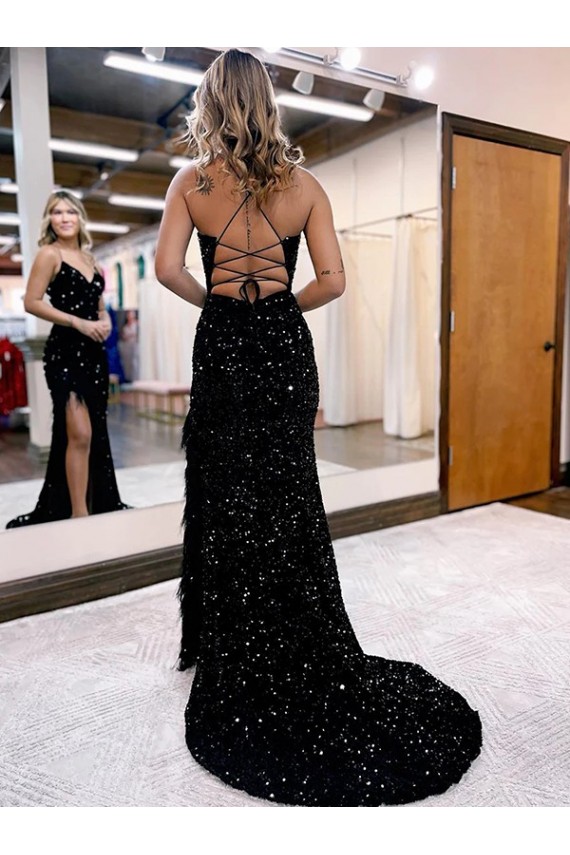 Royal Blue V-Neck Sleeveless Sweep Train Sexy Prom Dress Canada Supplier