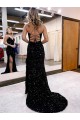 Royal Blue V-Neck Sleeveless Sweep Train Sexy Prom Dress Canada Supplier