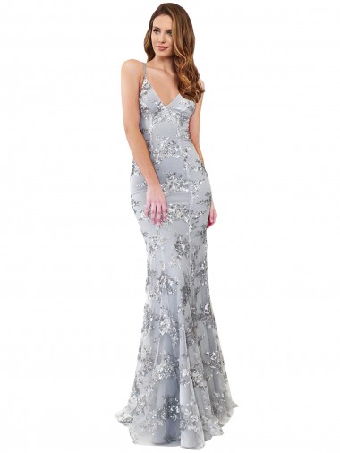 Silver High Neck Sleeveless Backless Long Prom Dress Canada Supplier