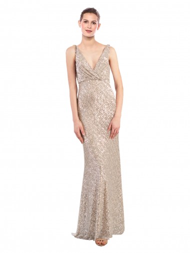 Silver V-Neck Sleeveless Low Back Long Prom Dress Canada Supplier