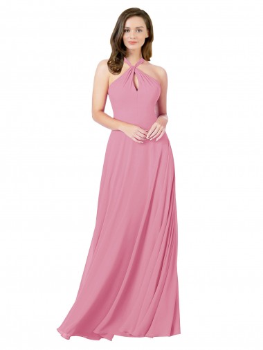 Skin Pink Halter Neck Sleeveless Keyhole Back Long Prom Dress Canada Supplier