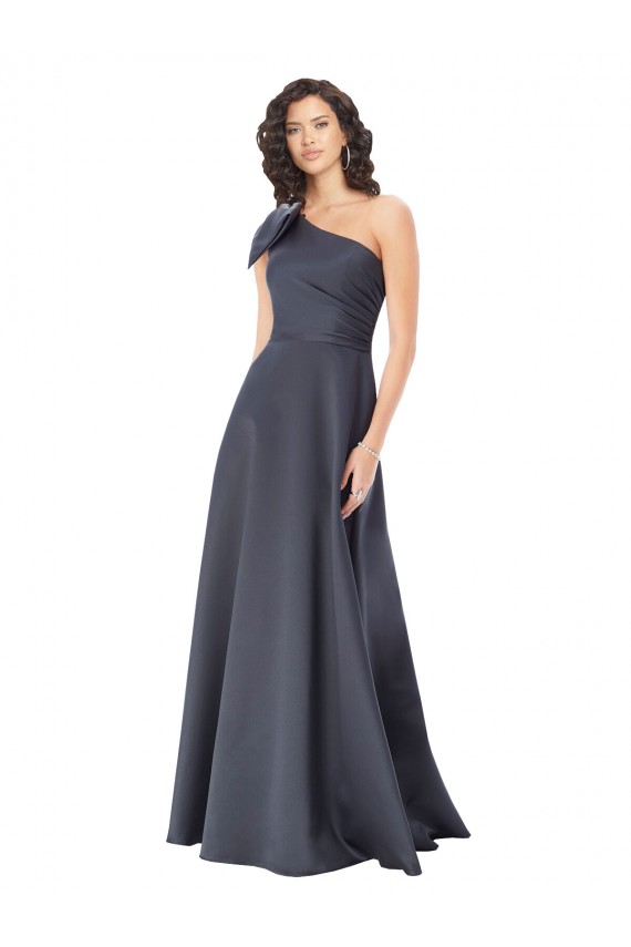 Slate Grey One Shoulder Sleeveless Satin Long Prom Dress Canada Supplier