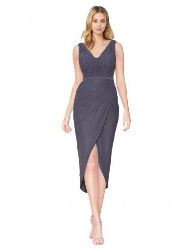 Slate Grey High Neck Sleeveless V-Back Cocktail Length Prom Dress Canada Supplier